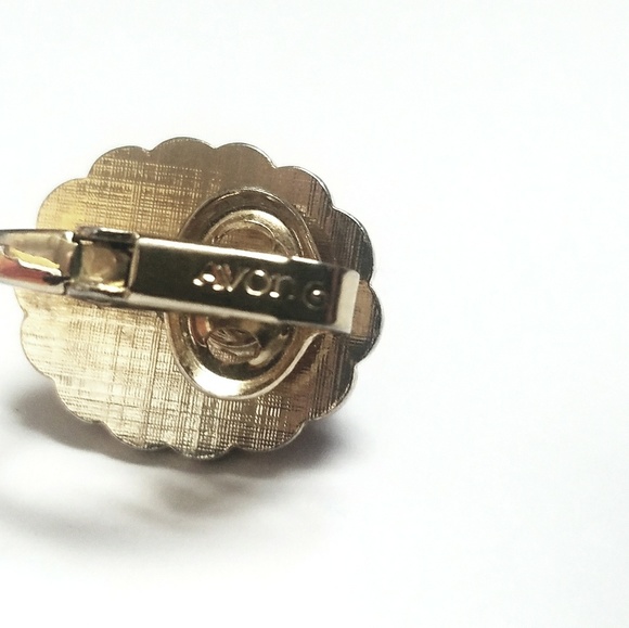 Gold Tone Avon Clip Earrings Faux Amber Cabochon - Picture 3 of 3